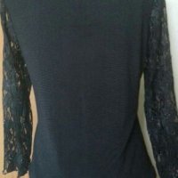 Черна официална блуза с дантела и подарък - шал🍀🌹M/L,L🍀🌹, снимка 4 - Блузи с дълъг ръкав и пуловери - 33507928