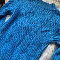 Син италиански пуловер с лъскави нишки, снимка 3 - Блузи с дълъг ръкав и пуловери - 43559580