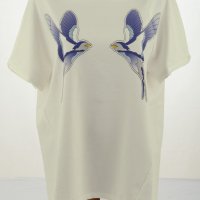Памучна дамска блуза в екрю със син принт марка La Aurora, снимка 2 - Тениски - 31787718
