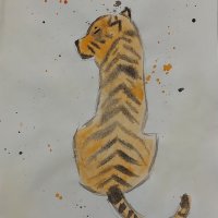 Тигър рисунка акварел размер А4, снимка 1 - Картини - 39315011