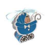 Картонена кутия бебешка количка  цвят син, снимка 1 - Декорация за дома - 43845125