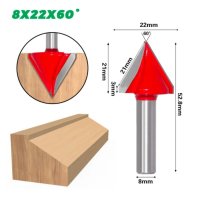 Фрезер V- канал 60 градуса Ø22x21mm, опашка Ø8mm,2f, снимка 1 - Други инструменти - 43340868