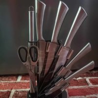 Вечните луксозни ножове от здрава лята нераждаема стомана от 9 части със сатър точило и ножица, снимка 2 - Прибори за хранене, готвене и сервиране - 43785694
