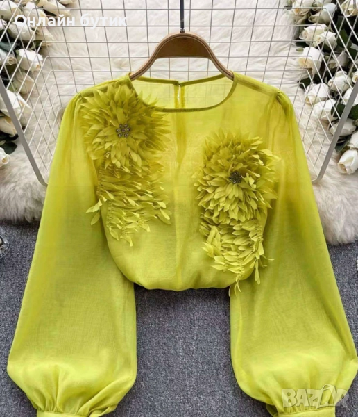 Дамска блуза органза/шифон с 3Д елемент , снимка 1