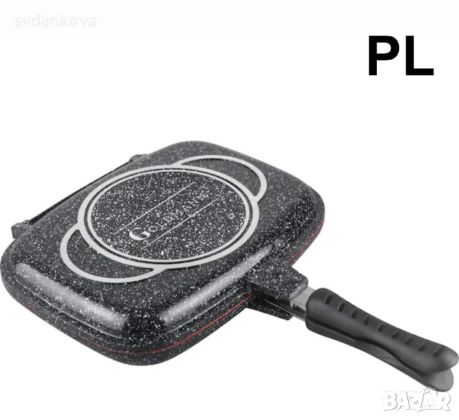 Лят алуминиев двоен тиган 32x7.5 см, Goldmann, Мраморно черно покритие отвътре и отвън, 2 части, снимка 1