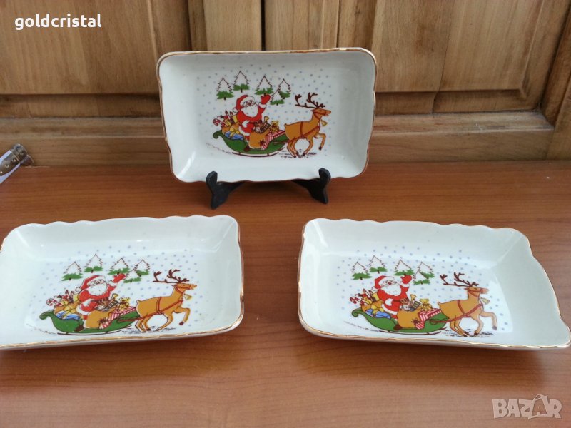 Стар български порцелан чинии Коледа дядо мраз , снимка 1