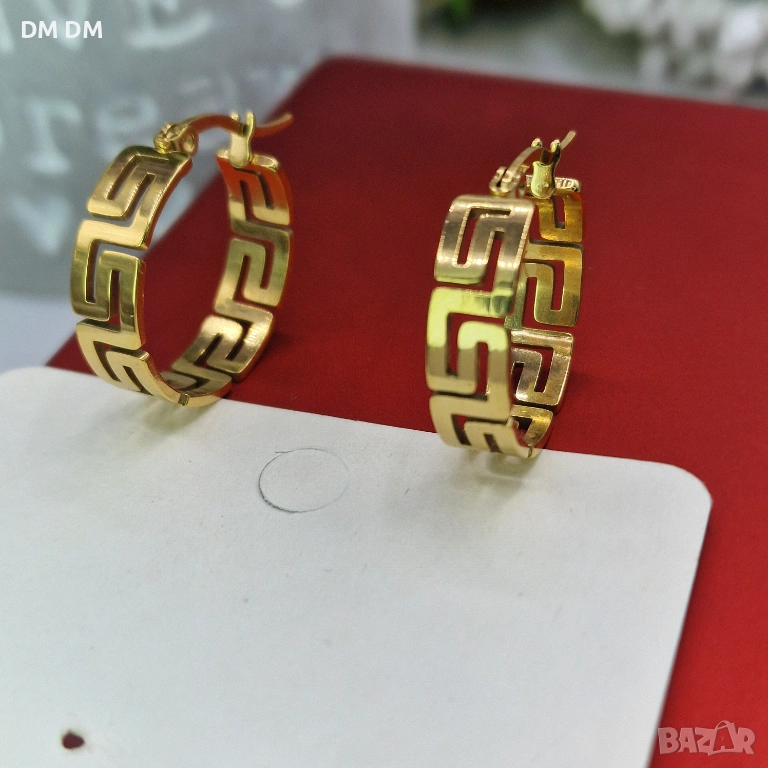 Обици „Greek Classic Hoops“ – медицинска стомана с 18К позлата, снимка 1