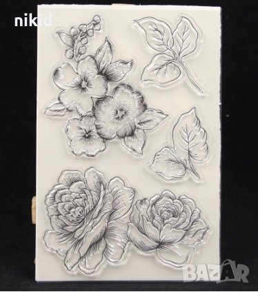 Божур и Каркаде силиконов гумен печат декор украса бисквитки фондан Scrapbooking, снимка 1