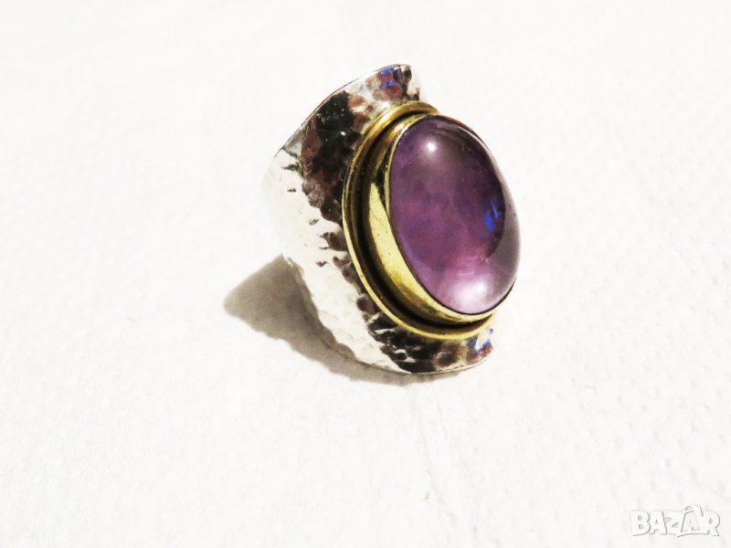 кован мъжки сребърен пръстен,солиден пръстен голям османски величествен пръстен  аметист сребро, снимка 1