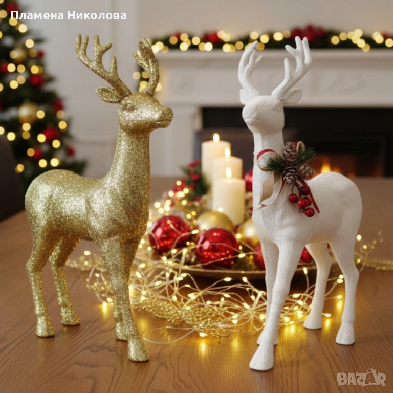 Декоративен Коледен eлен – Златист или бял, с празнични детайли, снимка 1