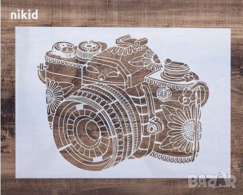 Голям Фотоапарат фото камера стенсил шаблон за спрей за торта украса Scrapbooking, снимка 1
