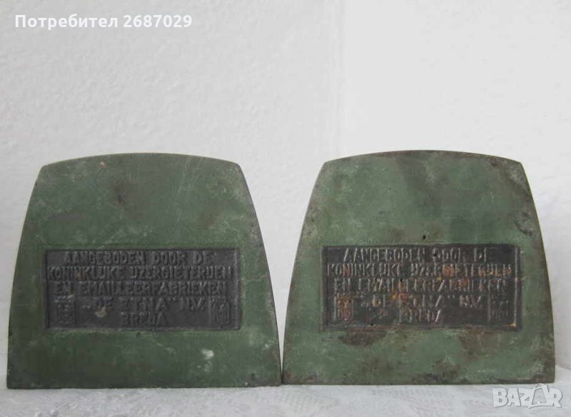 --- 2 бр. тежки чугунени ограничители за книги релефна сцена bookend, снимка 1