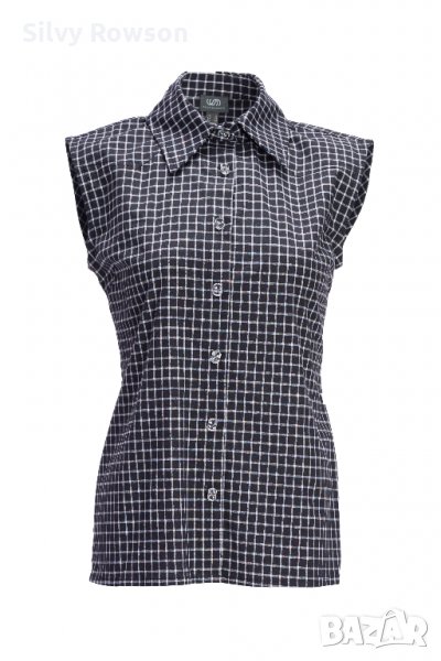Дамска риза 𝐒𝐢𝐥𝐯𝐲 𝐑𝐨𝐰𝐬𝐨𝐧 без ръкав в черно-бяло каре, снимка 1