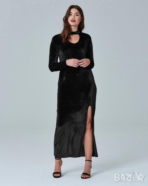 Нова Дълга черна рокля дълъг ръкав цепка макси голям размер XL 2XL 3XL 4XL 5XL официална елегантна, снимка 1