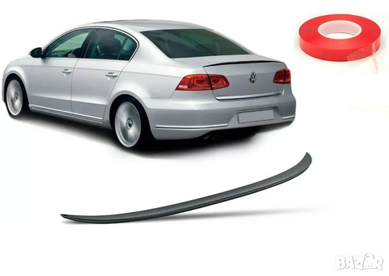 Лип спойлер заден черен пиано лак подходящ за Volkswagen Passat B7 sedan (2010-2014), снимка 1