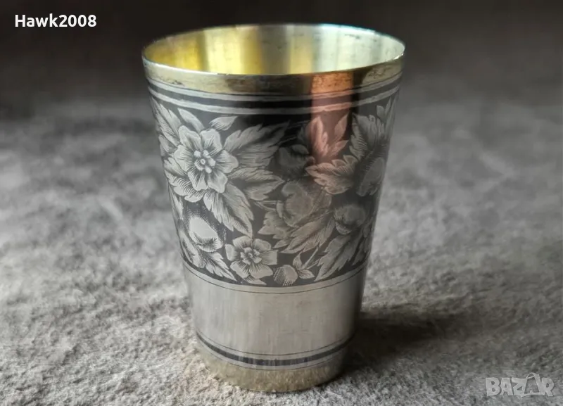 Сребърна сребро с позлата и ниело руска кавказкa чаша , снимка 1