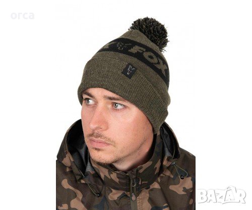 Шапка с пискюл Fox Collection Bobble - Green & Black, снимка 1