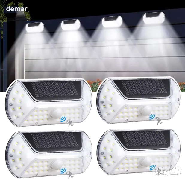 NEWNEN Соларни охранителни лампи за външна употреба със сензор за движение, 4 броя, снимка 1