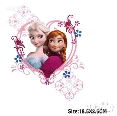 Елза Анна в сърце Замръзналото Кралство frozen щампа термо апликация картинка за дреха блуза чанта, снимка 1