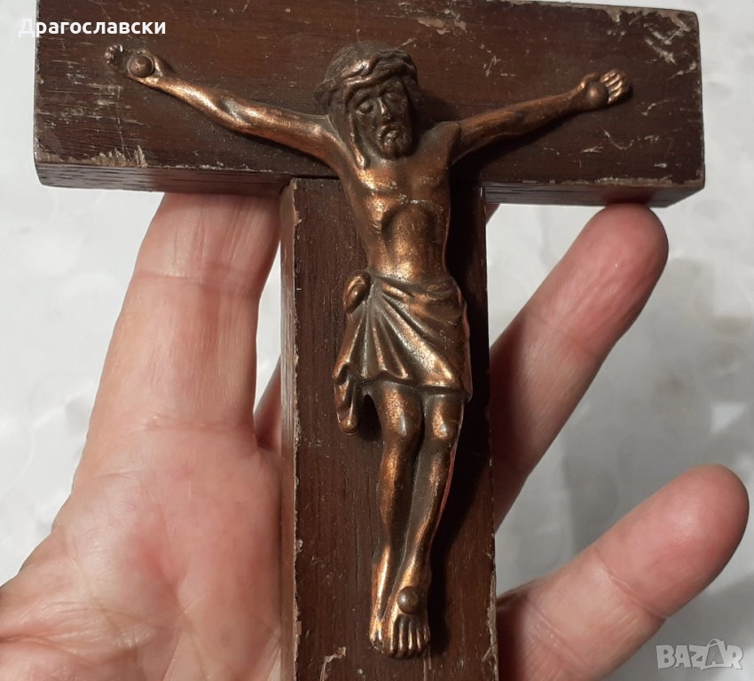 Различни: Стар кръст, разпятие, религия, дърво и метал, кръстове, висулка, снимка 1