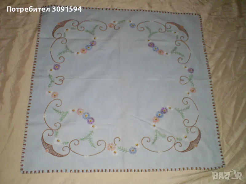 19 век, ръчно бродирано каре, многоцветна бродерия, снимка 1