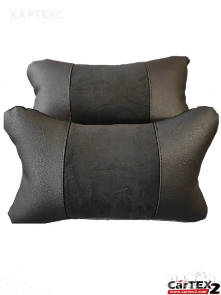 Възглавници за автомобилна седалка / Алкантара и Кожа/ черно с черен шев, снимка 1