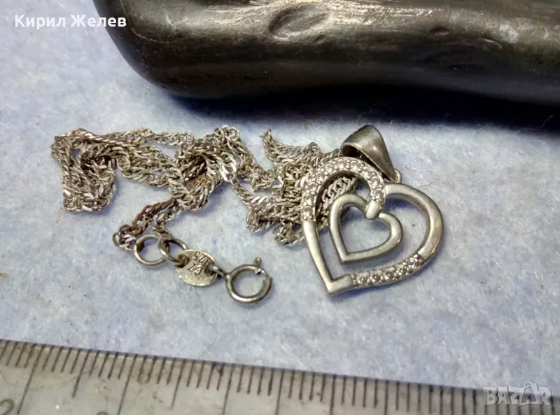 НЕЖНО СРЕБЪРНО КОЛИЕ със СЪРЧИЦЕ МАРКОВО СРЕБРО 925 CZ с БЯЛА ПОЗЛАТА и ЦИРКОНИ 38501, снимка 1