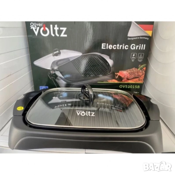Електрическа скара Voltz OV51015B с капак, 2000W, плоча с 2 зони на печене, черна, снимка 1