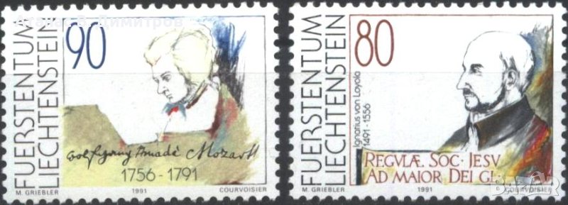 Чисти марки Волфганг Моцарт и Игнатий Лойола 1991 от Лихтенщайн, снимка 1