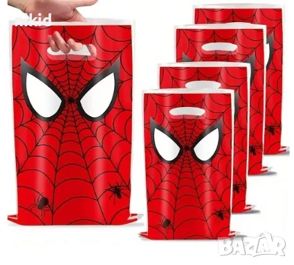 Spiderman Спайдърмен паяжина червени 10 бр торбички за лакомства подарък рожден ден парти, снимка 1