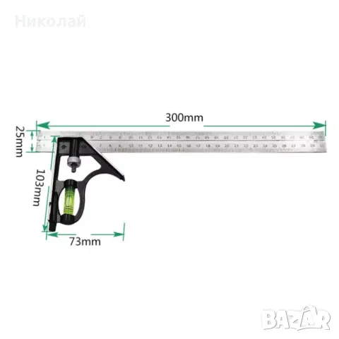 Метален прав ъгъл с нивелир 30 см разчертаване на детайли настройване на машини циркуляр оберфреза, снимка 6 - Измервателни инструменти - 48630405