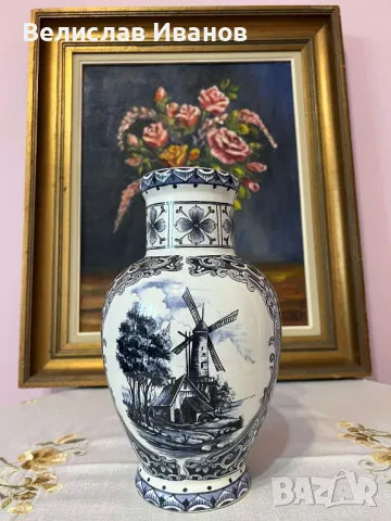 Прекрасна Delft ваза в перфектно състояние.Маркирана., снимка 2 - Вази - 49688371