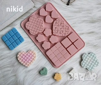 различни гофрети релеф вафлички  квадратчета вафлена кора фигури силиконов молд форма фондан шоколад, снимка 2 - Форми - 40590065