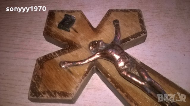 кръст с христос-23х14см-дърво мед/месинг, снимка 4 - Колекции - 28111223