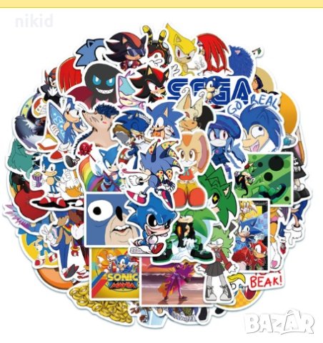 # 2 вид:  50 бр Соник Sonic самозалепващи лепенки стикери за украса декор картонена торта и др, снимка 6 - Други - 31957931