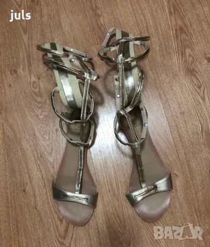 Високи сандали - златисти, снимка 6 - Сандали - 28177379