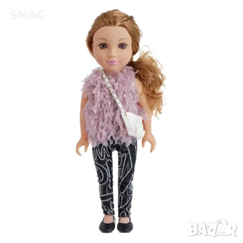 Модна кукла момиче с кожено палто и чанта - 45 см S_1245430