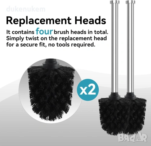 2 броя Стенна четка за тоалетна, без пробиване, неръждаема стомана, снимка 2 - Други - 53161203