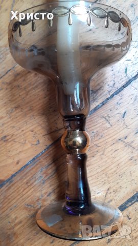 свещник стъкло и злато антикварен, от миналия век, снимка 3 - Антикварни и старинни предмети - 33683483