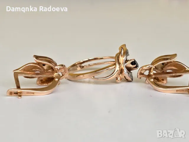 Златен комплект розово злато 14 карата, снимка 4 - Колиета, медальони, синджири - 49783258