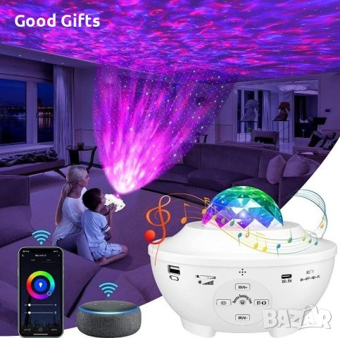 Музикална LED Лампа проектор с дистанционно Starry Projector Light, снимка 9 - Настолни лампи - 43141497