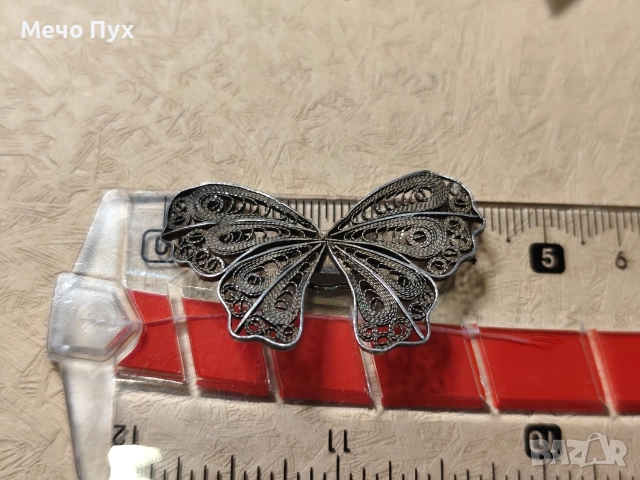 Стара сребърна брошка филигран (16), снимка 4 - Колиета, медальони, синджири - 52713829