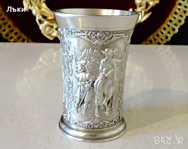 Калаена чаша за ракия,рицар,оръженосец,алебарди. , снимка 7 - Антикварни и старинни предмети - 52336458