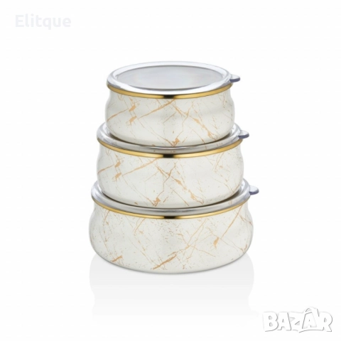 Купи за храна 3бр. Goldmann, 14/16/18см., Бежов, емайл, снимка 5 - Други - 52786727