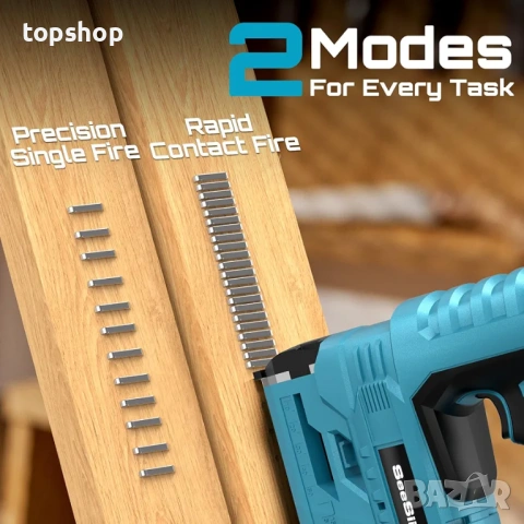 Нов акумулаторен такер Seesii 2 в 1 ( скоби и пирони ) с две батерии и LED светлина, снимка 3 - Други инструменти - 53214266