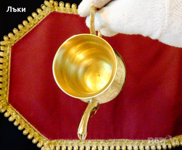 Бронзова каничка,латиера,гравирана. , снимка 3 - Антикварни и старинни предмети - 33517059