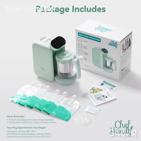 Уред за приготвяне на бебешка храна, 5 в 1 от Chefhandy, снимка 8 - Прибори, съдове, шишета и биберони - 48949474