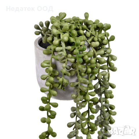 Декоративна саксия с изкуствено зелено растение, Сив/ зелен, 9х45 см, снимка 2 - Изкуствени цветя - 40654437