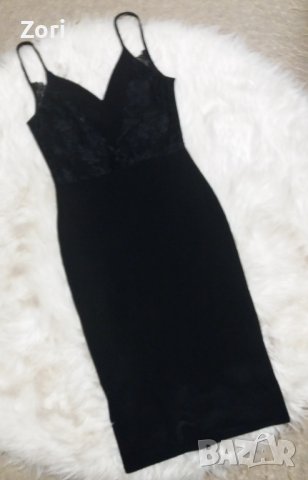 СТИЛНА черна рокля по тялото с тънки презрамки и дантелен гръб, снимка 3 - Рокли - 42999852