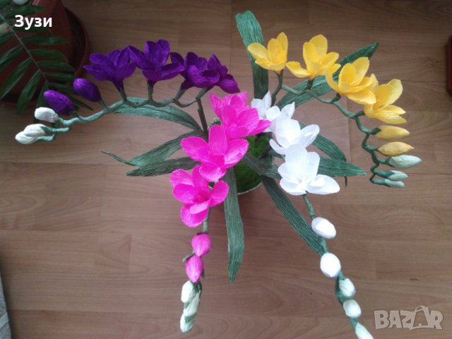 Цветя от хартия-фрезия, снимка 4 - Изкуствени цветя - 26291966